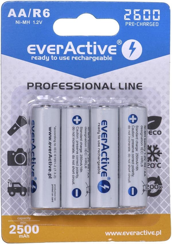 Ladattavat akut everActive Ni-MH R6 AA 2600 mAh Professional Line