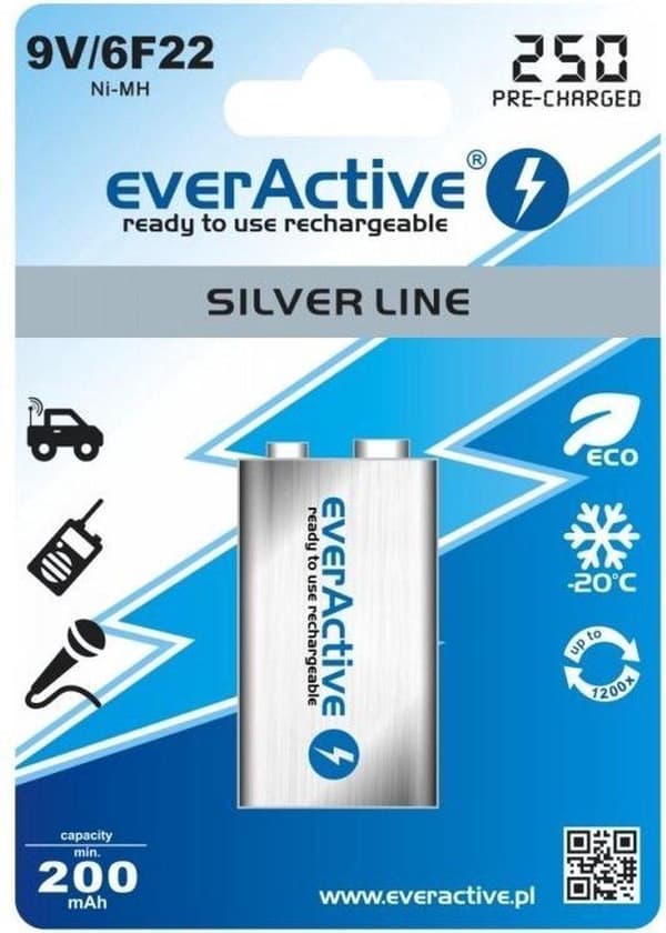 Genopladelige batterier everActive Ni-MH 6F22 9V 250 mAh Silver Line