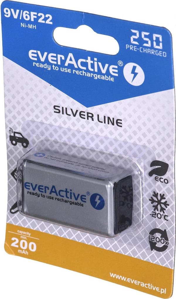 Genopladelige batterier everActive Ni-MH 6F22 9V 250 mAh Silver Line