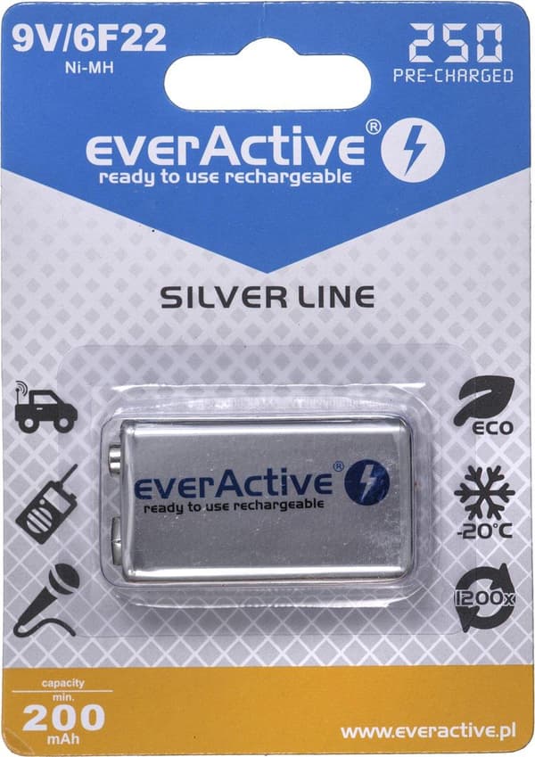 Genopladelige batterier everActive Ni-MH 6F22 9V 250 mAh Silver Line