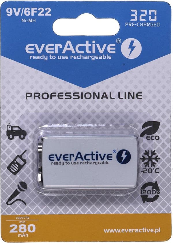 Genopladelige batterier everActive Ni-MH 6F22 9V 320 mAh Professional Line