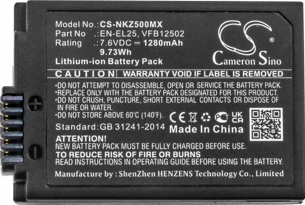 Cameron Sino Rechargeable Battery Rechargeable Battery Type En-el25 Enel25 For Nikon Z50/Z50 Zfc/Z30/Z Fc
