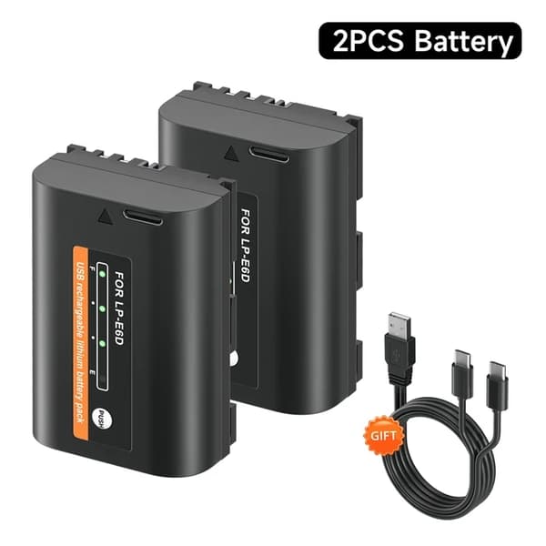 Canon Kamera Batteri, Type C Opladning, Gratis USB Kabel, 4 stk LP-E6 batteri