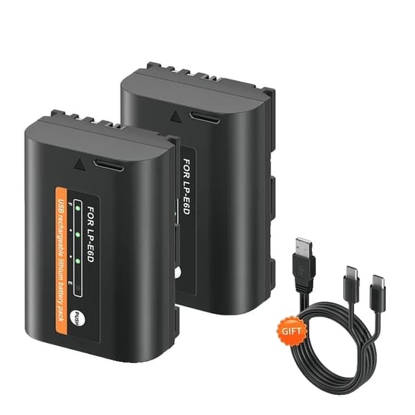 Canon Kamera Batteri, Type C Opladning, Gratis USB Kabel, 4 stk LP-E6 batteri