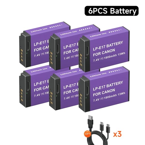 Canon LP-E17 Batteri, 1800mAh Kapacitet, USB Type C Kompatibilitet, 6 stk batteri