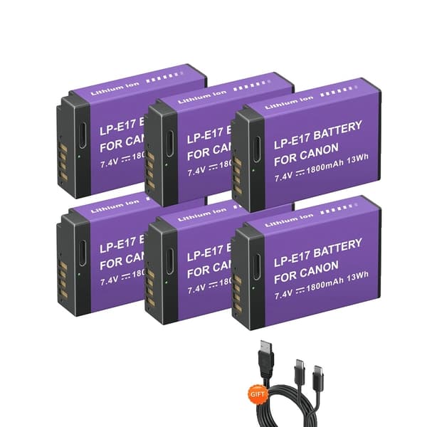 Canon LP-E17 Batteri, 1800mAh Kapacitet, USB Type C Kompatibilitet, 6 stk batteri 6 pcs Battery