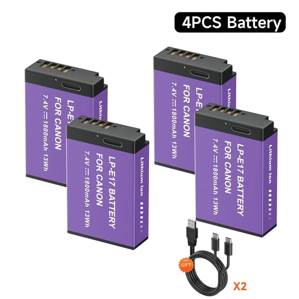 Canon LP-E17 Batteri, 1800mAh Kapacitet, Typ-C Laddning,4 st lpe17 batteri