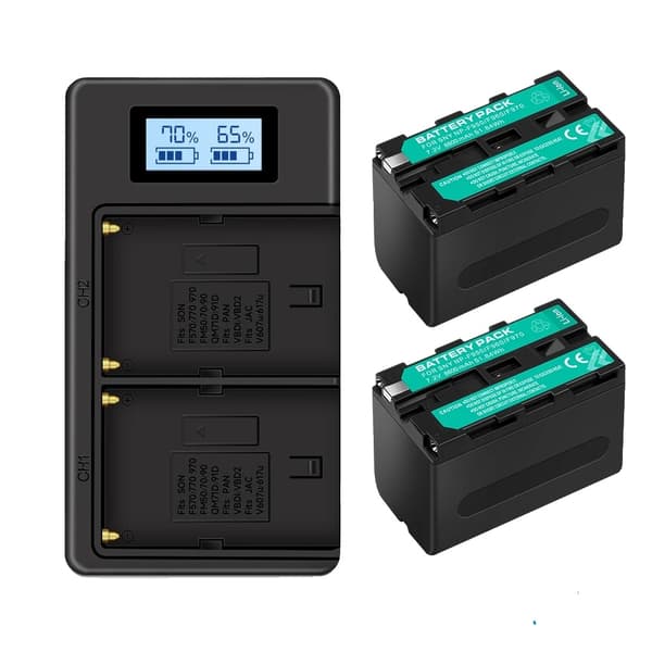 Kamerabatteri, 8800mAh kapacitet, kompatibel med Sony NP-F550 NP-F750 NP-F960,2 stk F960 1 oplader