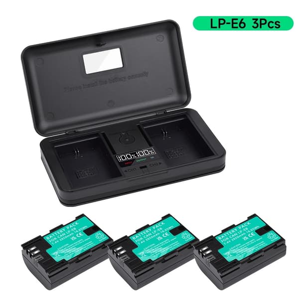 LP-E6 Batteri Sæt, Kompatibel med Canon EOS Kameraer, Inkluderer Oplader,3 Batteri 1 Oplader