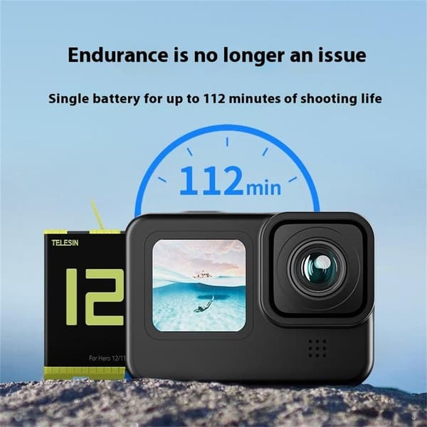 Batteri til GoPro Hero 12/11/10/9 Action kamera 1750mAh erstatningsbatteri