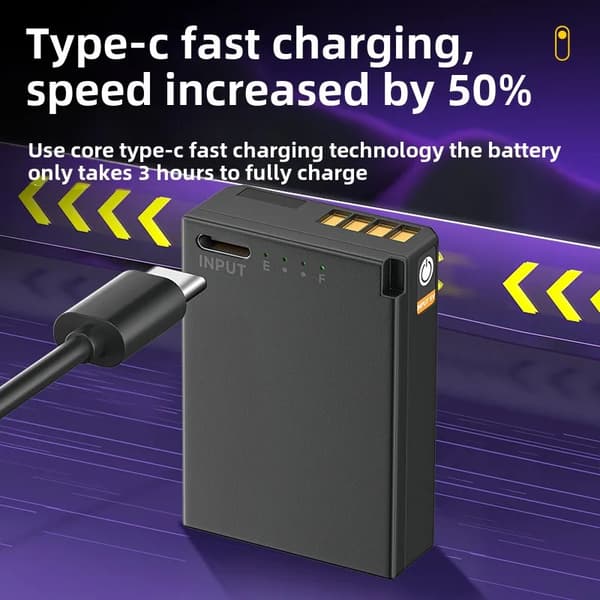 Kamerabatteri, 2300mAh kapacitet, Type-C opladning, kompatibel med Canon EOS-modeller.
