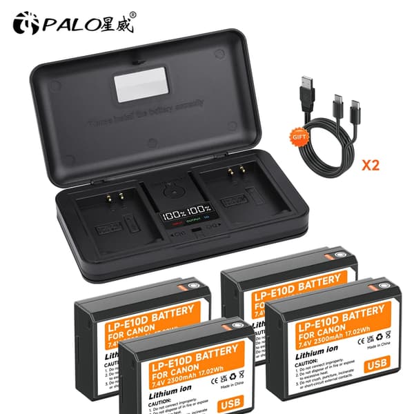 PALO LP-E10 Batteri, 2300mAh Kapacitet, Kompatibel med Canon EOS Modeller,4Battery og oplader-A