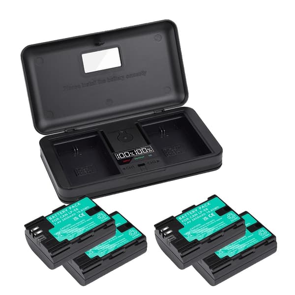 LP-E6 Batteri til Canon Kameraer, 2850mAh Kapacitet, Letvægtsdesign,4 batteri oplader