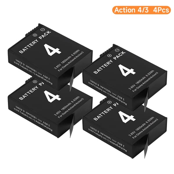 Batteripakke til DJI Osmo Action 4/3, 1800mAh kapacitet, CE-certificeret,4 STK batteri