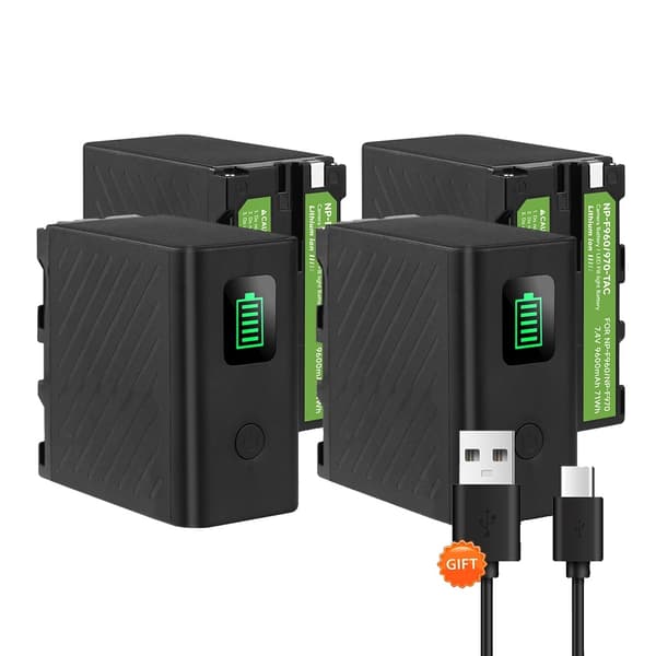 NP-F970 Akun, 9600mAh Kapasiteetti, Type-C Lataus,4 kpl Akku