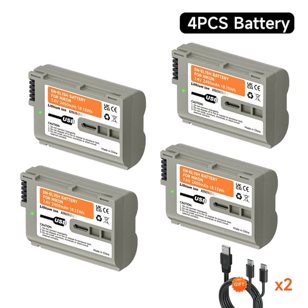 Nikon-kameran akku, 4 kpl, 2450 mAh kapasiteetti,4 kpl akku