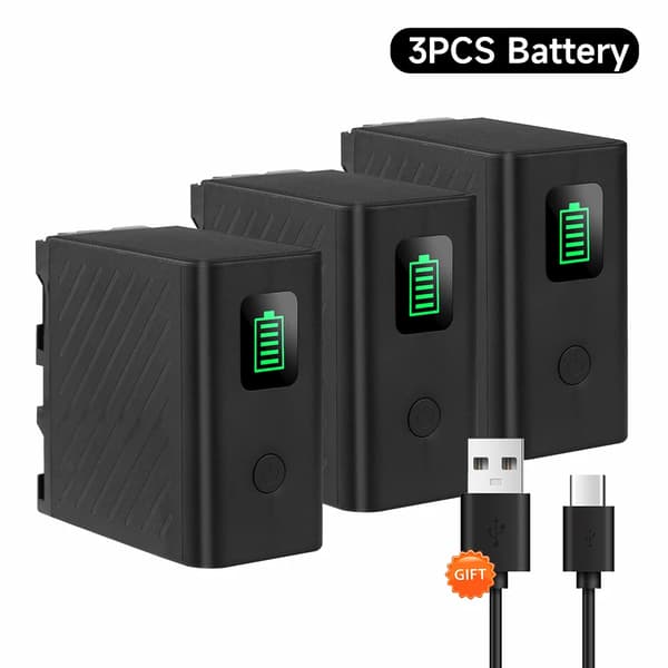 NP-F970 Batteri, 9600mAh Kapacitet, Type-C Opladning,3 stk batteri