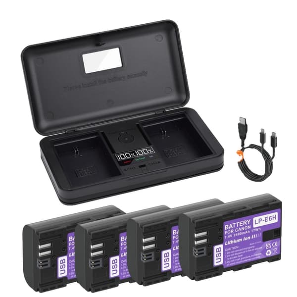 LP-E6-batteri, 2400mAh kapacitet, Type-C-laddning,4 Batteri 1 Laddare
