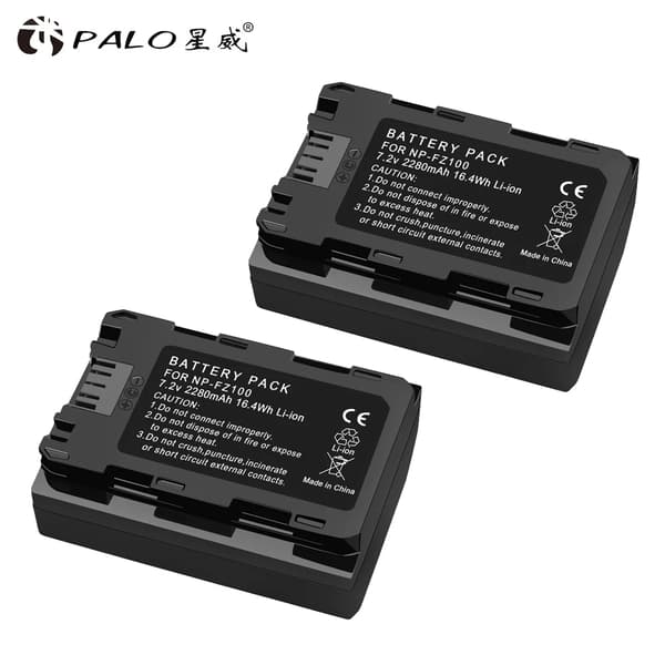PALO NP-FZ100 Batteri, 2280mAh Kapacitet, Kompatibel med Sony Kameraer,2 stk. batteri