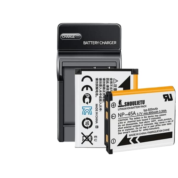 Erstatningskamera-batteri, 920mAh Li-Ion, kompatibelt med NP-45-serien,2 Batte 1usb oplader