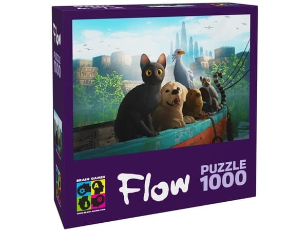 Brain Games FLOW Puzzle 1000 - Cat Dog Capybara Bird Lemur on the boat
