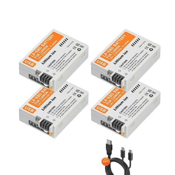 PALO LP-E8 Kamera Batteri, 2100mAh Kapacitet, Type-C Opladning,4PCS Batteri