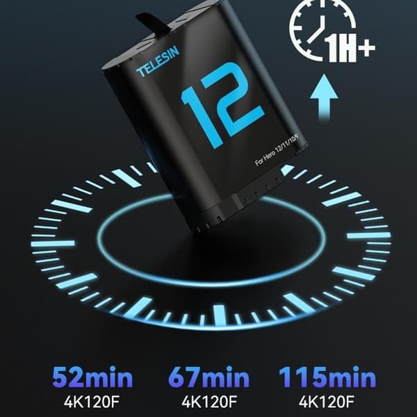 TELESIN S0-ECB-02-TGP batteri til GoPro Hero 12 11 10 9 1720mAh udskiftning