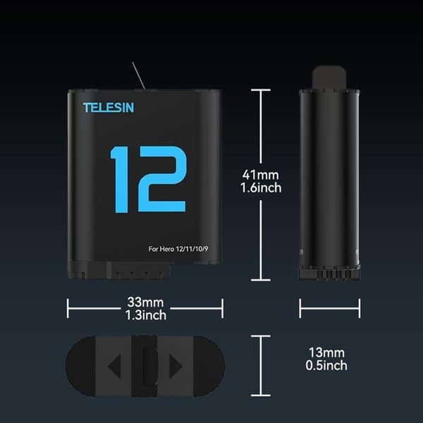 TELESIN S0-BCG-04-TGP til GoPro Hero 12/11/10/9 opladningsetui med 2 batterier