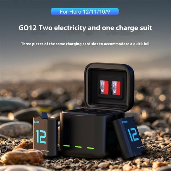 TELESIN S0-BCG-04-TGP til GoPro Hero 12/11/10/9 opladningsetui med 2 batterier