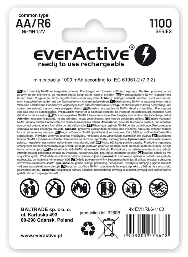 Genopladelige batterier everActive Ni-MH R6 AA 1100 mAh Infinity Line - 4 stk.