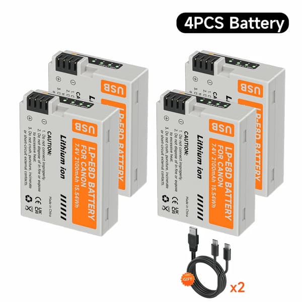 LP-E8 Akun Canonille, 2100mAh Kapasiteetti, USB-C Lataus,4Akku