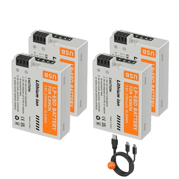 LP-E8 Akun Canonille, 2100mAh Kapasiteetti, USB-C Lataus,4Akku