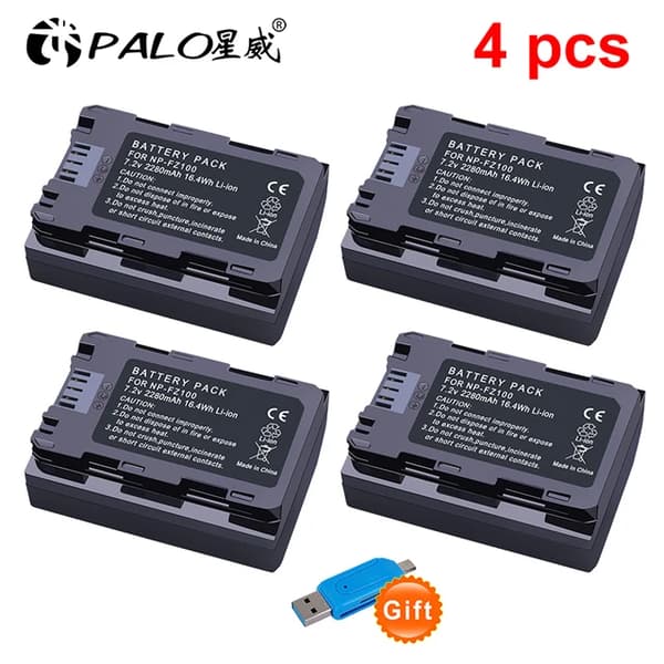 NP-FZ100 Batteripakke, Multifunktionsoplader, 2280mAh Kapacitet,4stk batteri