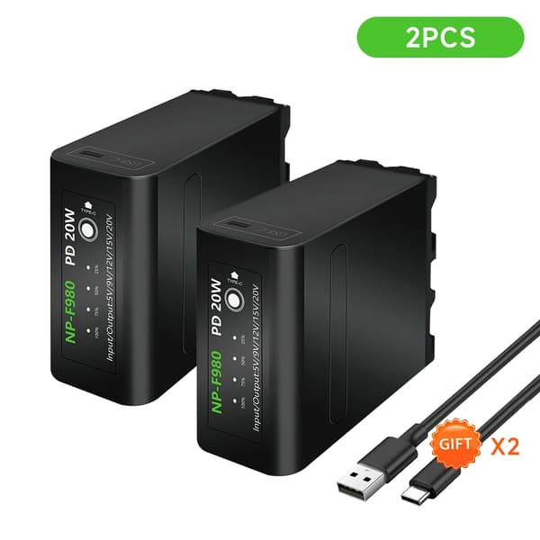 10800mAh Kamerabatteri, USB-C opladning, LED-indikator,2PCS batteri