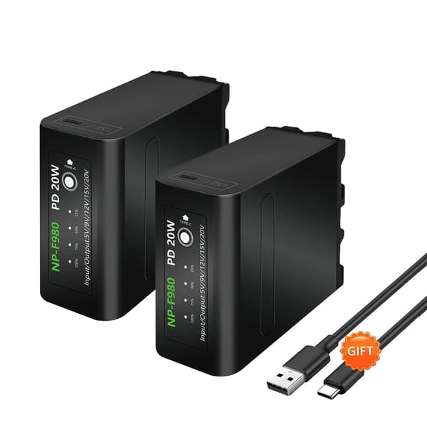 10800mAh Kamerabatteri, USB-C opladning, LED-indikator,2PCS batteri
