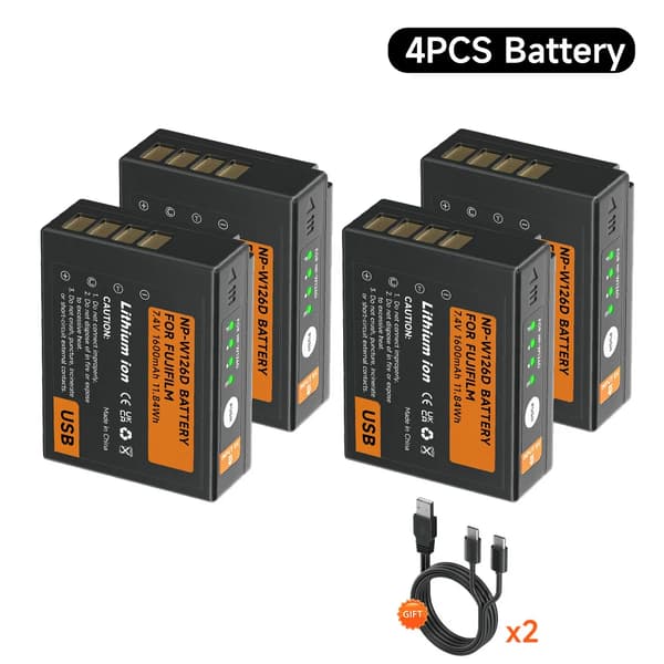 Uppladdningsbart kamerabatteri, 7.4V 1600mAh, Typ-C laddning,4 PCS Batteri