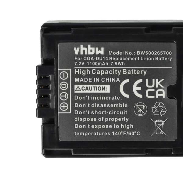 1100mAh (7,2V) LI-ION-batteri kompatibelt för PANASONIC ersätter CGA-DU07 - CGA-DU14 - CGA-DU21 - CGR-DU06 - VW-VB070 - VW-VBD14...