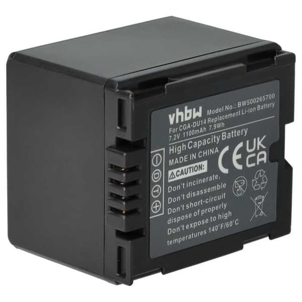 1100mAh (7,2V) LI-ION-batteri kompatibelt för PANASONIC ersätter CGA-DU07 - CGA-DU14 - CGA-DU21 - CGR-DU06 - VW-VB070 - VW-VBD14...