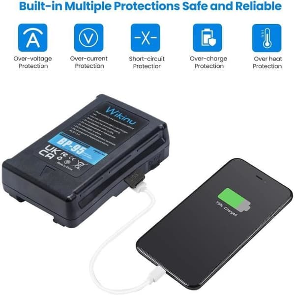 Batteri V-Mount - Wikinu - 95Wh - 6600mAh - Kompatibel med Sony - Laddare ingår