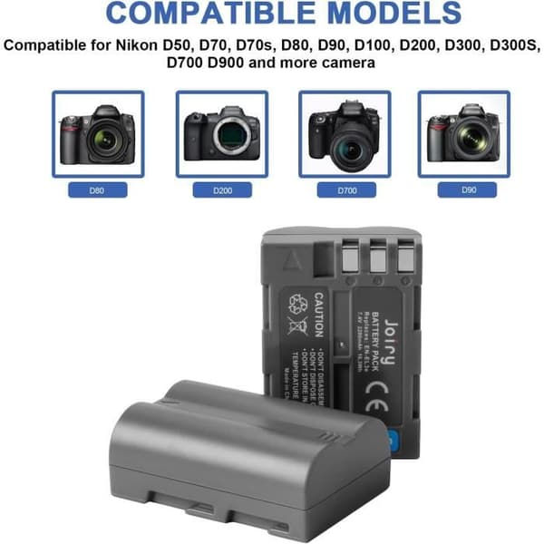 2 X EN-EL3E Reservbatterier och Dubbel Laddare Kompatibel med Nikon D50,D70,D70s,D80,D90,D100,D200,D300,D300S,D700 D900 Dig