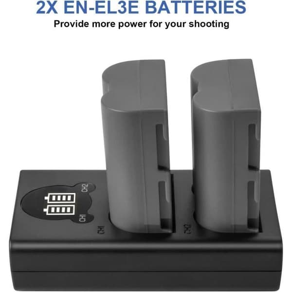 2 X EN-EL3E Reservbatterier och Dubbel Laddare Kompatibel med Nikon D50,D70,D70s,D80,D90,D100,D200,D300,D300S,D700 D900 Dig