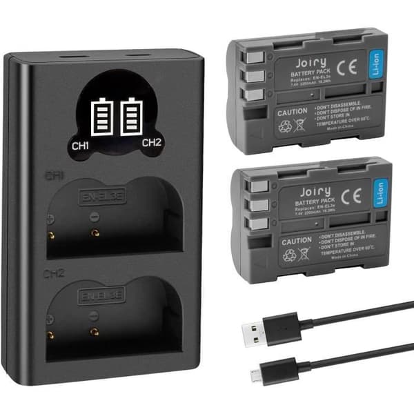 2 X EN-EL3E Reservbatterier och Dubbel Laddare Kompatibel med Nikon D50,D70,D70s,D80,D90,D100,D200,D300,D300S,D700 D900 Dig