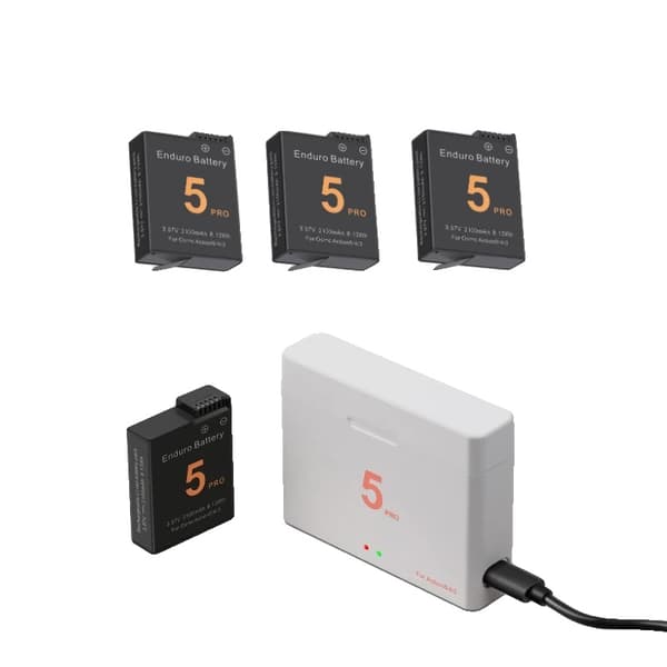 Batteri- og opladerpakke til DJI Osmo Action 5 Pro, 2100mAh kapacitet, dual slot oplader,4Batteri 1Oplader