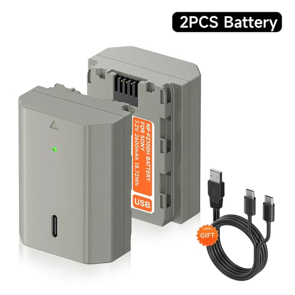 NP-FZ100 Batteri, 2600mAh Kapacitet, USB Opladelig,2 stk. batteri