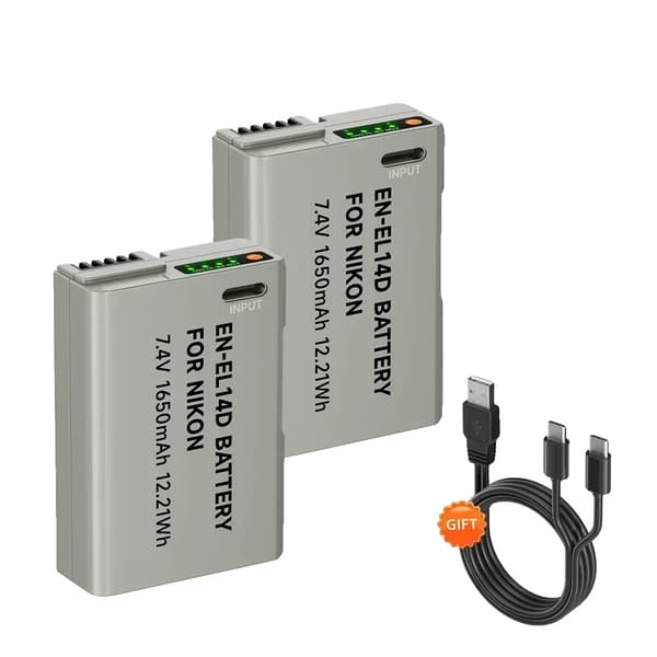 Kameran akku, 1650mAh kapasiteetti, ladattava, USB-lataus,2Battery