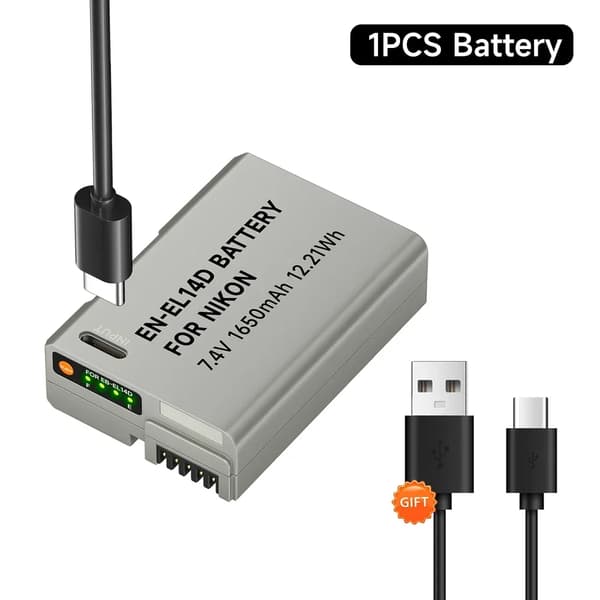 Kameran akku, 1650mAh kapasiteetti, ladattava, USB-lataus,1Battery