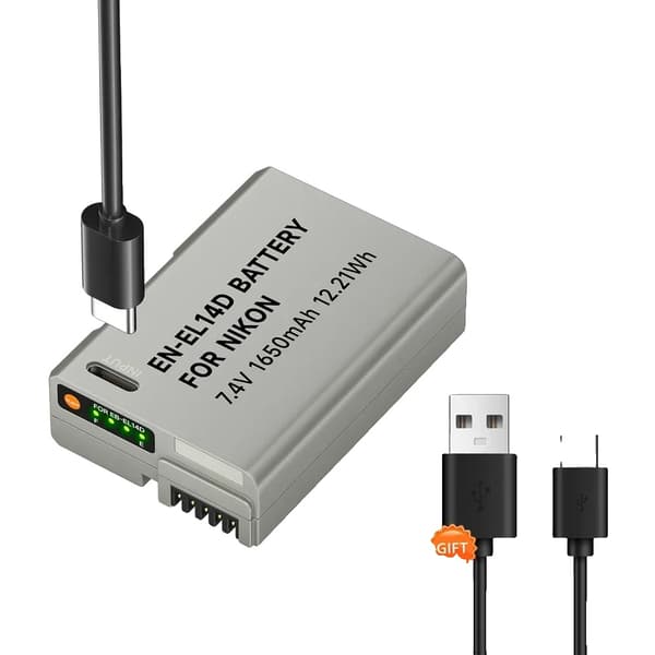 Kameran akku, 1650mAh kapasiteetti, ladattava, USB-lataus,1Battery