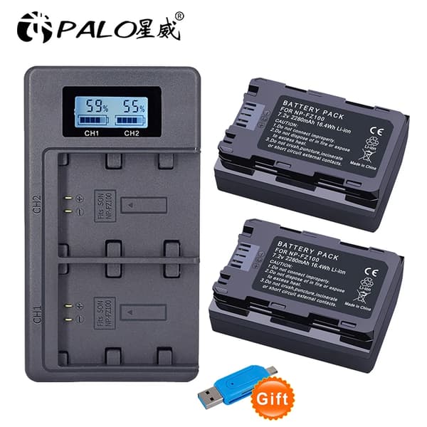 PALO NP-FZ100 Akun, 2280mAh Kapasiteetti, Ladattava,2 akku 1 laturi