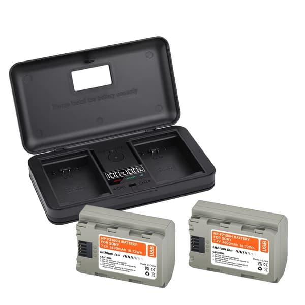 NP-FZ100 Batteri, 2600mAh Kapacitet, Type-C Hurtigopladning,1 Oplader 2 Batteri