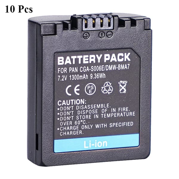 Erstatningsbatteri til Panasonic Lumix-kameraer, 1300mAh kapacitet, 7.2V spænding,10 stk. batteri